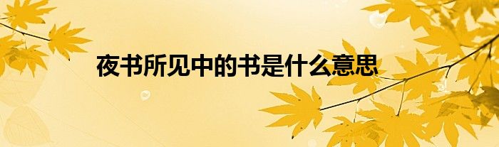 夜书所见中的书是什么意思