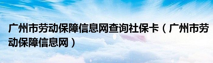 广州市劳动保障信息网查询社保卡（广州市劳动保障信息网）
