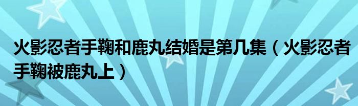 火影忍者手鞠和鹿丸结婚是第几集（火影忍者手鞠被鹿丸上）