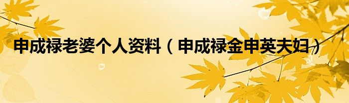 申成禄老婆个人资料（申成禄金申英夫妇）