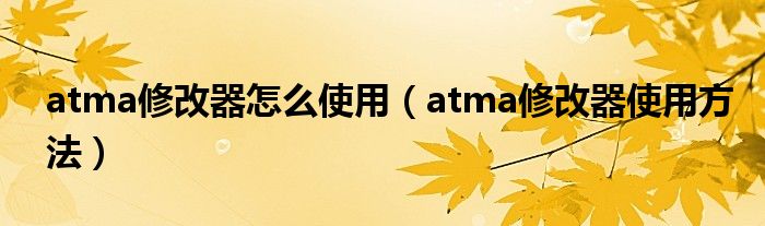 atma修改器怎么使用（atma修改器使用方法）