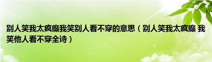 别人笑我太疯癫我笑别人看不穿的意思（别人笑我太疯癫 我笑他人看不穿全诗）