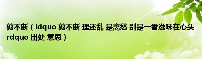 剪不断（ldquo 剪不断 理还乱 是离愁 别是一番滋味在心头 rdquo 出处 意思）