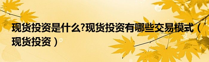 现货投资是什么?现货投资有哪些交易模式（现货投资）
