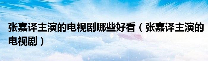张嘉译主演的电视剧哪些好看（张嘉译主演的电视剧）