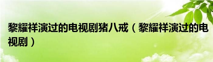 黎耀祥演过的电视剧猪八戒（黎耀祥演过的电视剧）