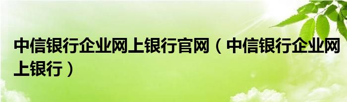 中信银行企业网上银行官网（中信银行企业网上银行）