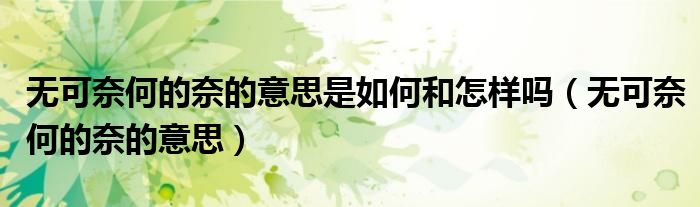 无可奈何的奈的意思是如何和怎样吗（无可奈何的奈的意思）