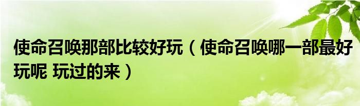 使命召唤那部比较好玩（使命召唤哪一部最好玩呢 玩过的来）