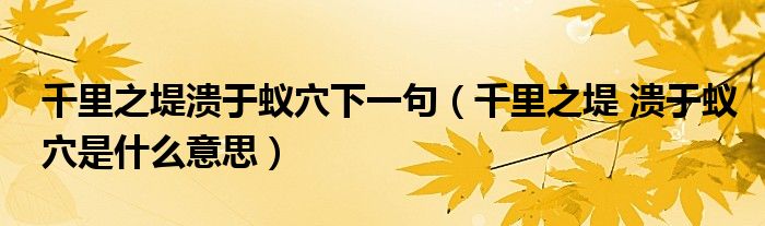 千里之堤溃于蚁穴下一句（千里之堤 溃于蚁穴是什么意思）
