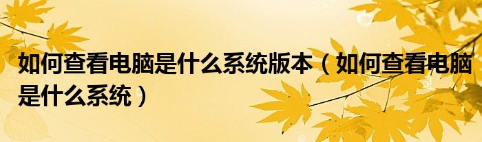如何查看电脑是什么系统版本（如何查看电脑是什么系统）