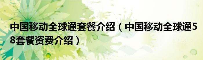 中国移动全球通套餐介绍（中国移动全球通58套餐资费介绍）