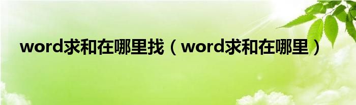 word求和在哪里找（word求和在哪里）
