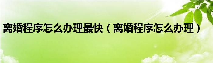 离婚程序怎么办理最快（离婚程序怎么办理）
