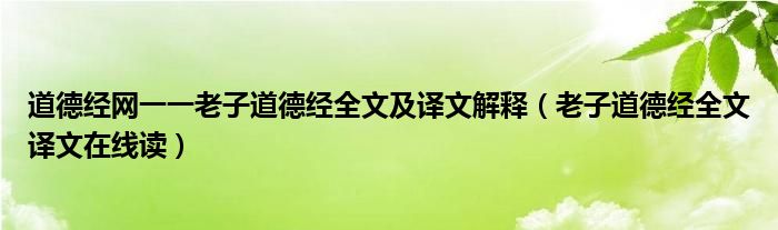 道德经网一一老子道德经全文及译文解释（老子道德经全文译文在线读）
