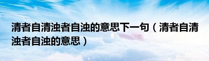 清者自清浊者自浊的意思下一句（清者自清 浊者自浊的意思）