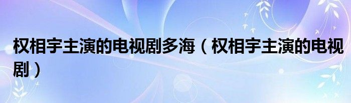 权相宇主演的电视剧多海（权相宇主演的电视剧）