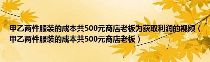 甲乙两件服装的成本共500元商店老板为获取利润的视频（甲乙两件服装的成本共500元商店老板）
