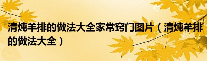 清炖羊排的做法大全家常窍门图片（清炖羊排的做法大全）