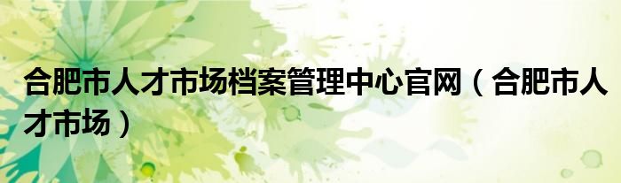 合肥市人才市场档案管理中心官网（合肥市人才市场）