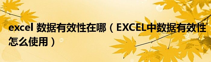 excel 数据有效性在哪（EXCEL中数据有效性怎么使用）