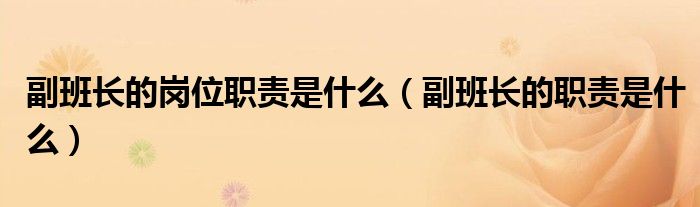 副班长的岗位职责是什么（副班长的职责是什么）