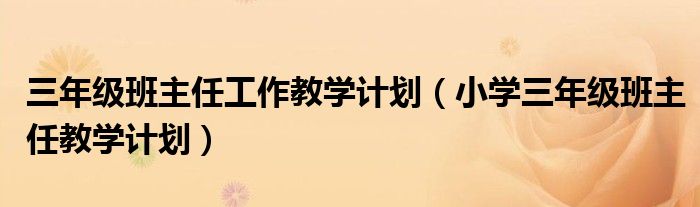 三年级班主任工作教学计划（小学三年级班主任教学计划）
