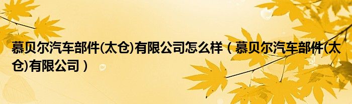 慕贝尔汽车部件(太仓)有限公司怎么样（慕贝尔汽车部件(太仓)有限公司）