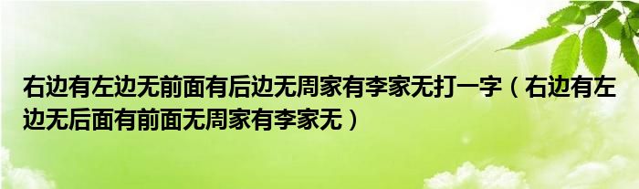 右边有左边无前面有后边无周家有李家无打一字（右边有左边无后面有前面无周家有李家无）