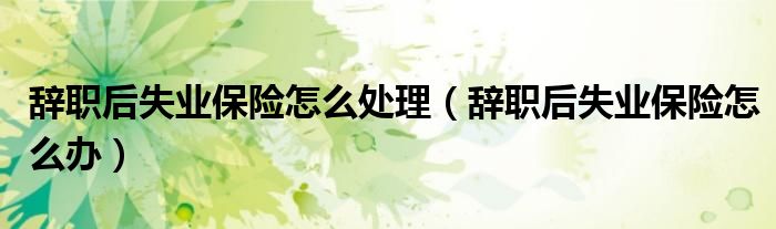 辞职后失业保险怎么处理（辞职后失业保险怎么办）
