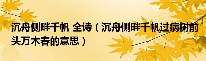 沉舟侧畔千帆 全诗（沉舟侧畔千帆过病树前头万木春的意思）