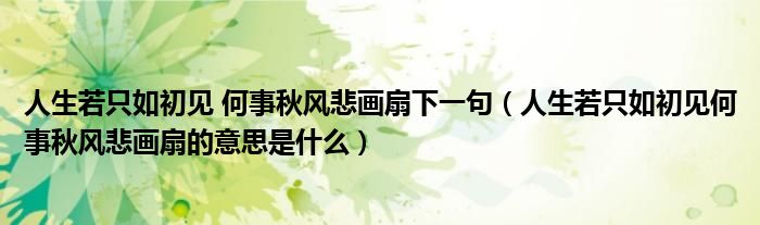 人生若只如初见 何事秋风悲画扇下一句（人生若只如初见何事秋风悲画扇的意思是什么）