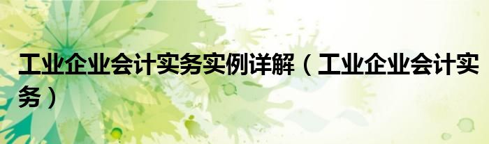 工业企业会计实务实例详解（工业企业会计实务）