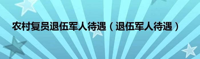 农村复员退伍军人待遇（退伍军人待遇）