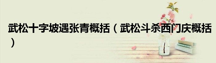 武松十字坡遇张青概括（武松斗杀西门庆概括）