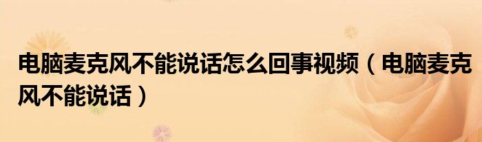 电脑麦克风不能说话怎么回事视频（电脑麦克风不能说话）