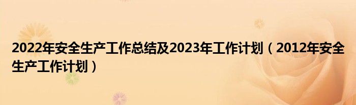 2022年安全生产工作总结及2023年工作计划（2012年安全生产工作计划）