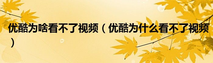 优酷为啥看不了视频（优酷为什么看不了视频）