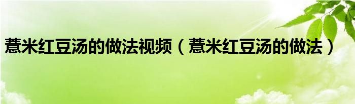 薏米红豆汤的做法视频（薏米红豆汤的做法）