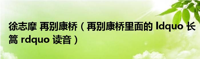 徐志摩 再别康桥（再别康桥里面的 ldquo 长篙 rdquo 读音）