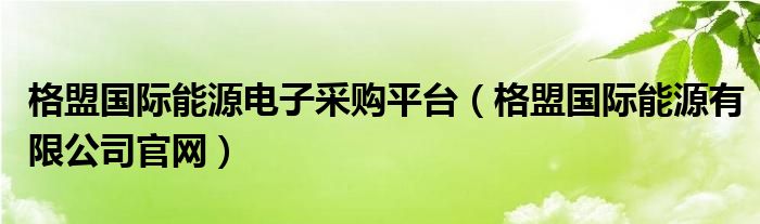 格盟国际能源电子采购平台（格盟国际能源有限公司官网）