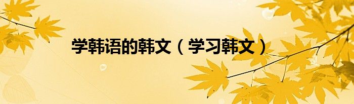 学韩语的韩文（学习韩文）