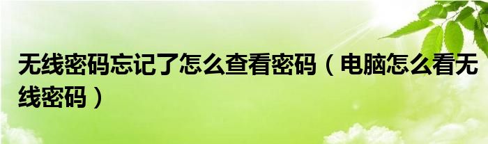 无线密码忘记了怎么查看密码（电脑怎么看无线密码）