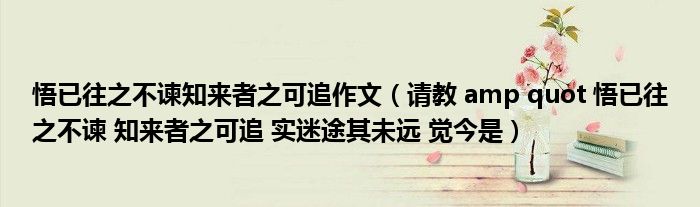 悟已往之不谏知来者之可追作文（请教 amp quot 悟已往之不谏 知来者之可追 实迷途其未远 觉今是）