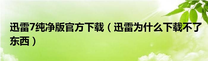 迅雷7纯净版官方下载（迅雷为什么下载不了东西）