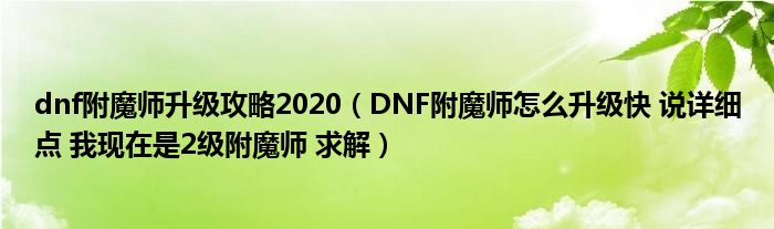 dnf附魔师升级攻略2020（DNF附魔师怎么升级快 说详细点 我现在是2级附魔师 求解）