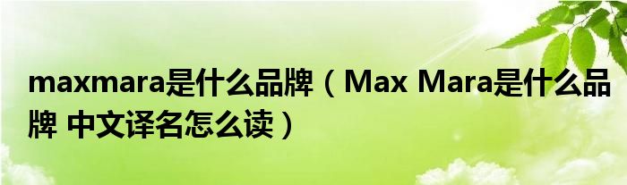 maxmara是什么品牌（Max Mara是什么品牌 中文译名怎么读）