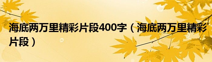 海底两万里精彩片段400字（海底两万里精彩片段）