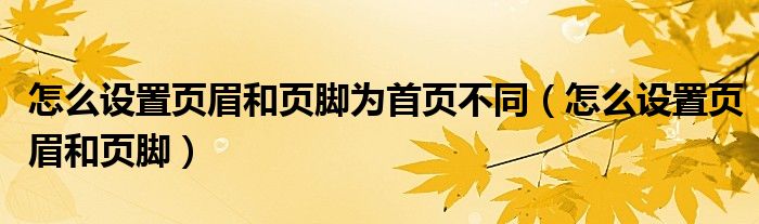 怎么设置页眉和页脚为首页不同（怎么设置页眉和页脚）