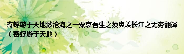 寄蜉蝣于天地渺沧海之一粟哀吾生之须臾羡长江之无穷翻译（寄蜉蝣于天地）